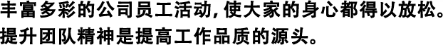 豐富多彩的公司員工活動(dòng)，使大家的身心都得以放松。 提升團(tuán)隊(duì)精神是提高工作品質(zhì)的源頭。